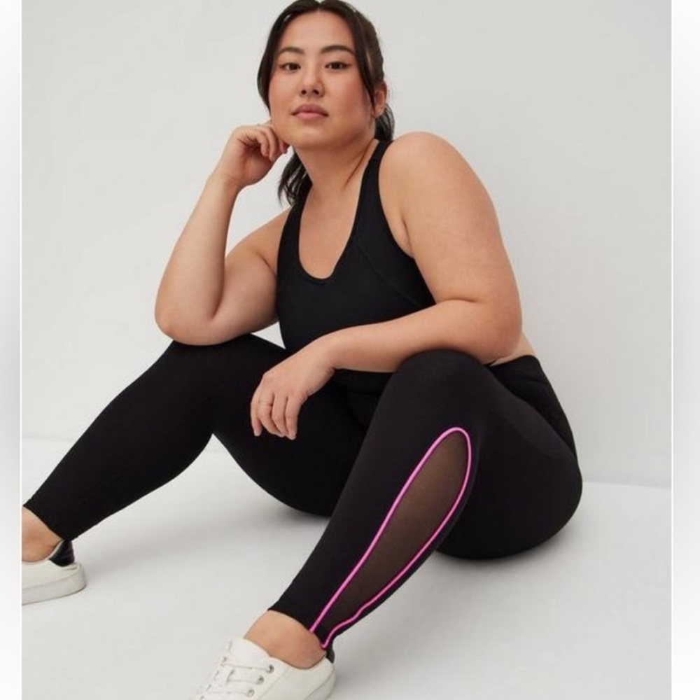 torrid Black Leggings with Pink Trim and Mesh Inserts